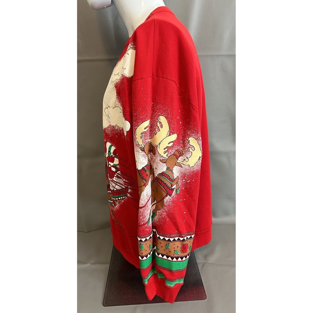 Christmas Sweatshirt Adult Extra Large Embroidered Puff Print 80s Santa AOP - Picture 7 of 14